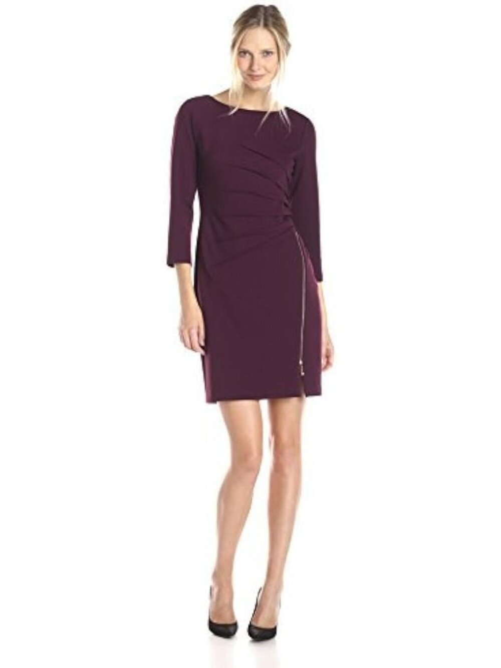 Ivanka Trump Burgundy Wine Ponte Knit Flattering Sheath Dress Size 10 Zipper